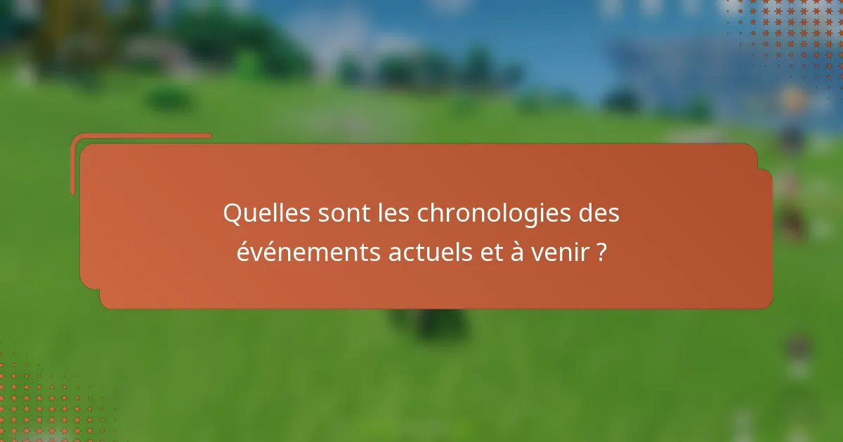 Quelles sont les chronologies des événements actuels et à venir ?
